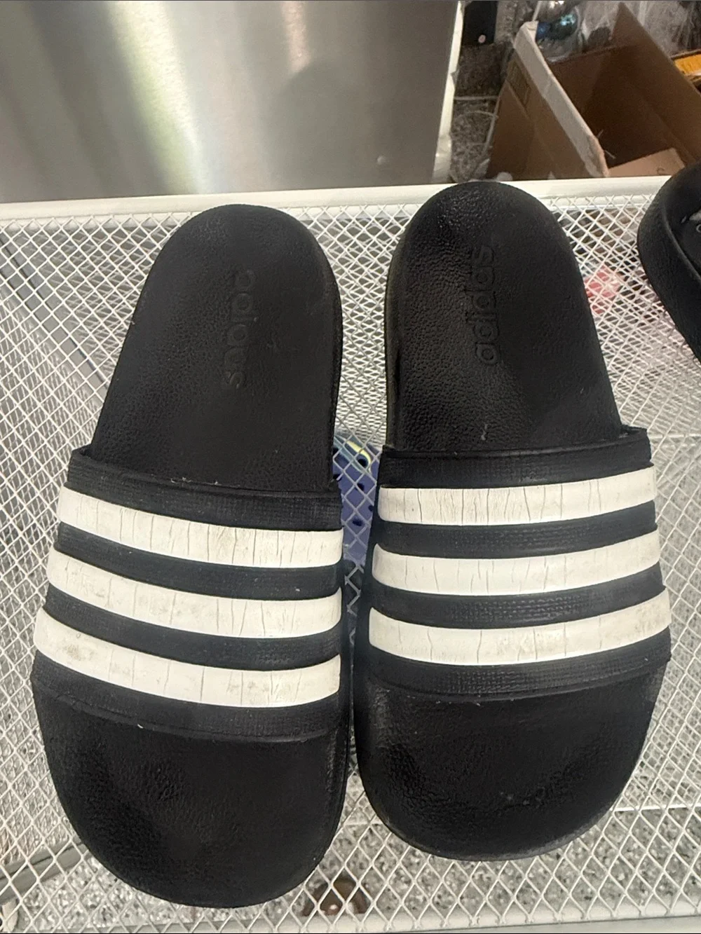 adidas Black Slide Sandals with White Stripes